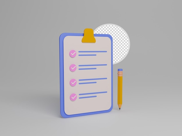 Notebook and pencil 3d icon isolated with transparent backgroud