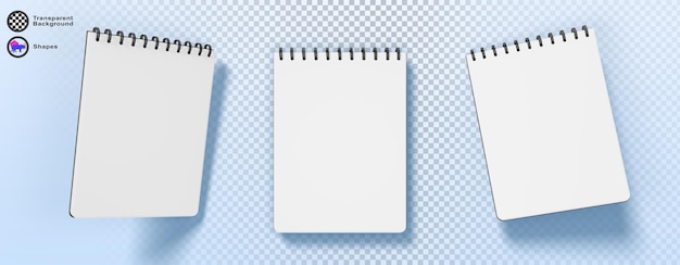 Notebook bladzijden blok van lege pagina's met spiraalvormige 3D rendering icoon set Realistische mockup van lege muur kalender wit papier kantoor planner of notepad geïsoleerd op blauwe achtergrond