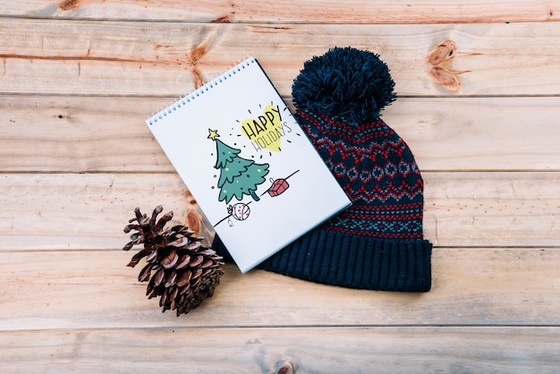 PSD notebook cover mockup with christmas concept