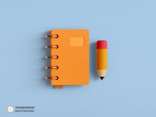 Notebook en potlood pictogram geïsoleerd 3d render illustratie