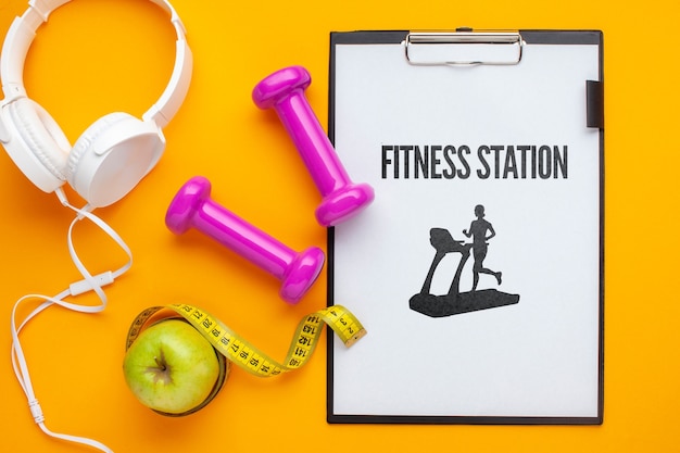 Notebook and fitness class equipment