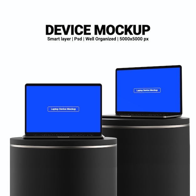 notebook laptop screen 3d render mockup with editable design and transparent background