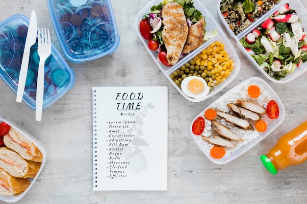 PSD notebook mock-up with meal preparation