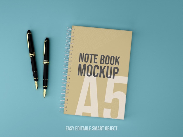 notebook mockup 3d editable smart object with pen