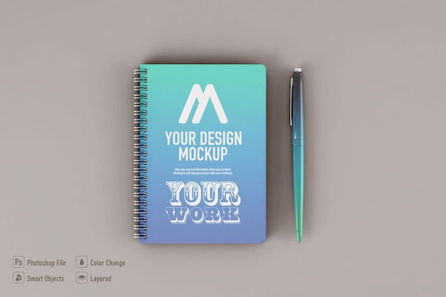 Mockup di notebook isolato su uno sfondo di colore morbido