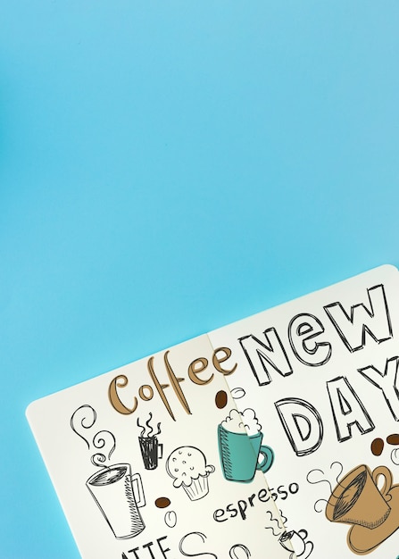 Notebook mockup met koffie concept