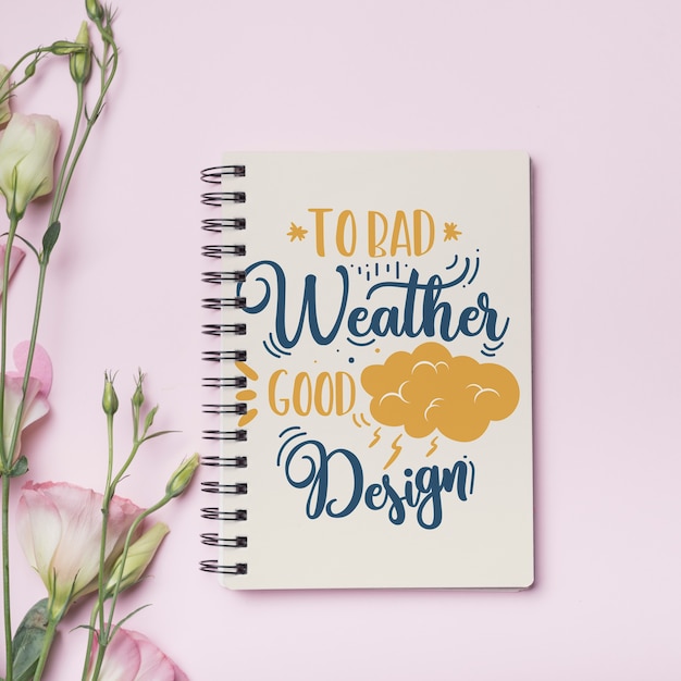 PSD notebook mockup with floral concept