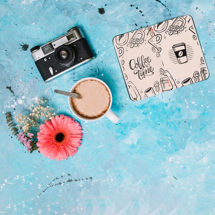 PSD notebook mockup with spring concept