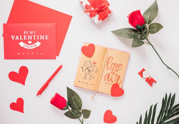 Notebook mockup with valentine concept