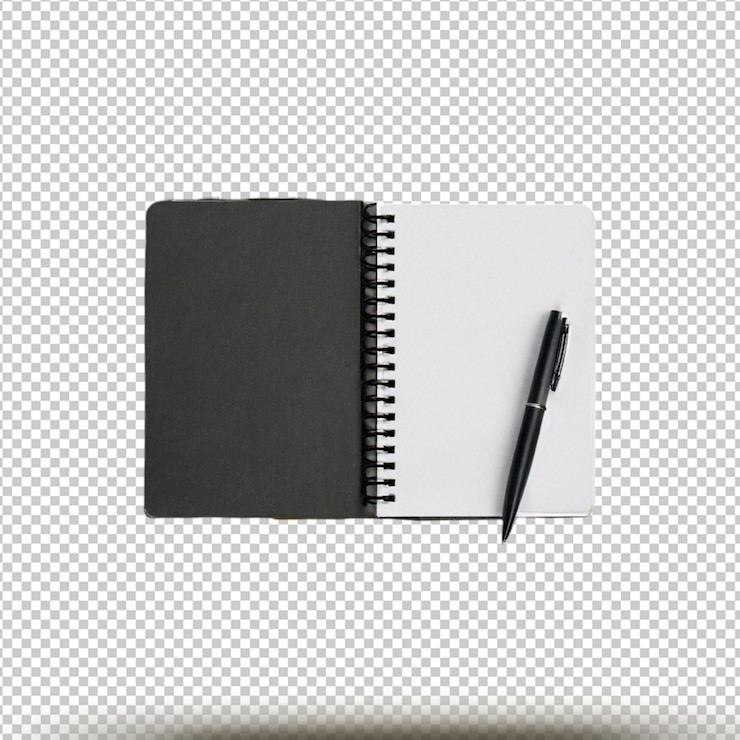PSD notebook and pen isolated on transparent background