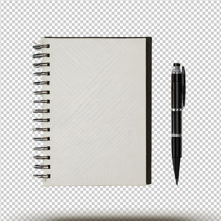 PSD notebook and pen isolated on transparent background