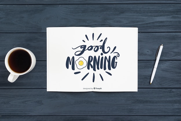 PSD notebook and pen morning concept