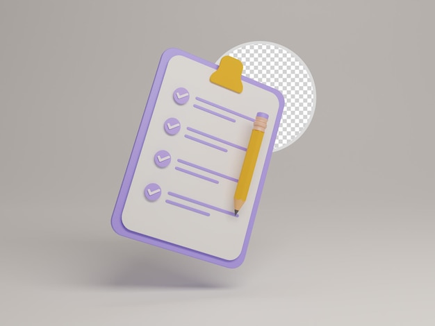 Notebook and pencil 3d icon isolated with transparent backgroud