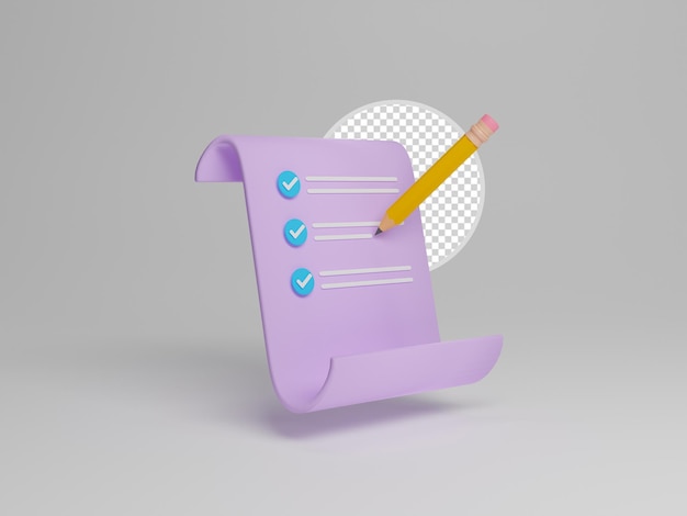 PSD notebook and pencil 3d icon isolated with transparent backgroud