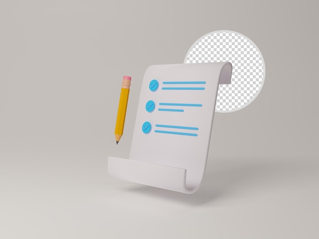 PSD notebook and pencil 3d icon isolated with transparent backgroud