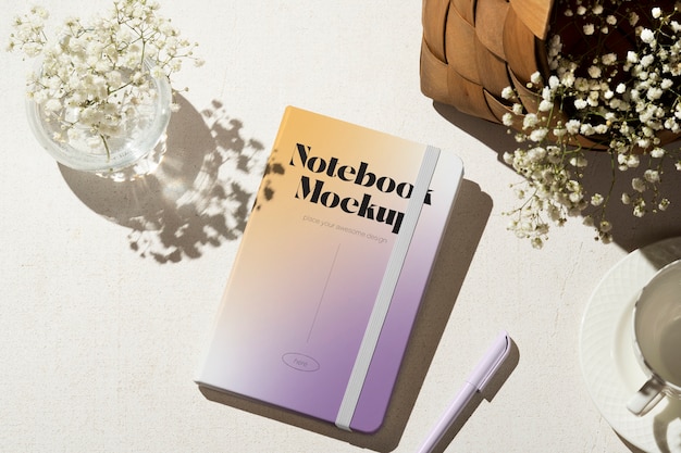 PSD notebook and plants mockup