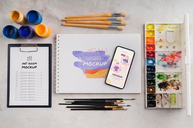 PSD notebook with brushes and palette