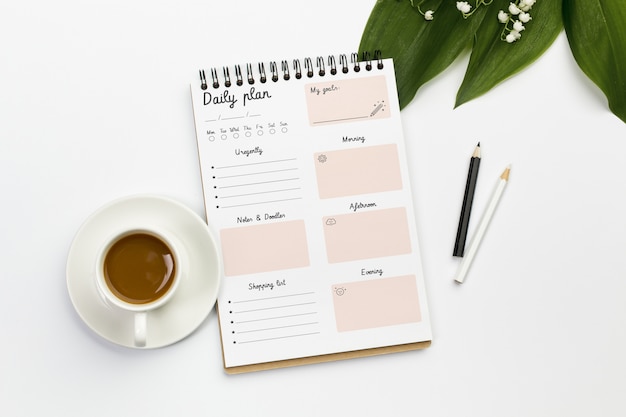 Notebook with daily plan concept