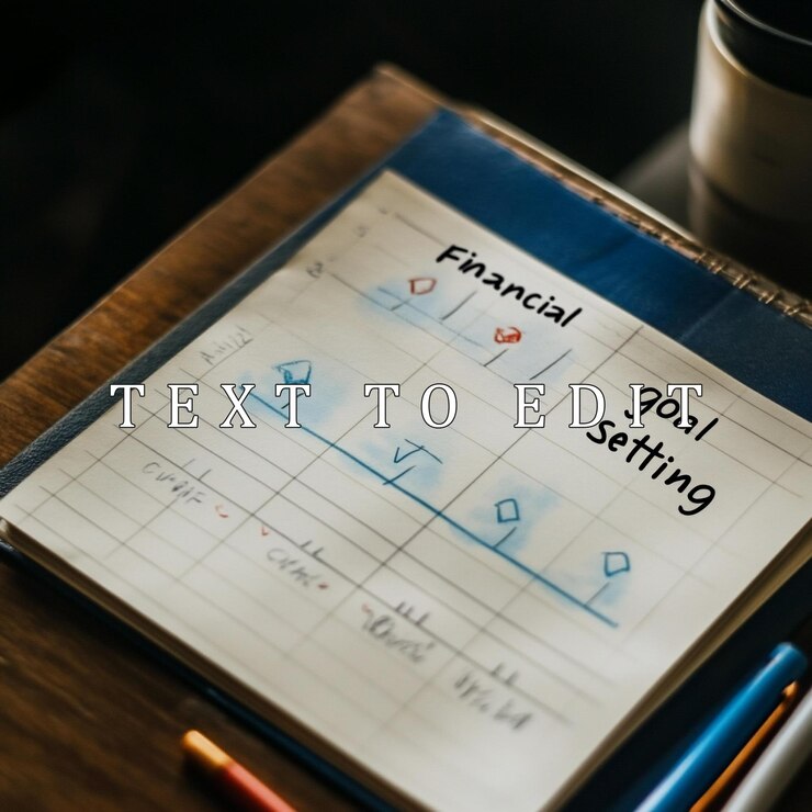 PSD notebook with handwritten financial goal setting plan and graph