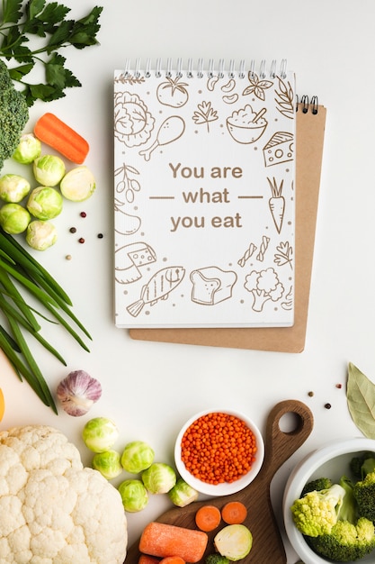 PSD notebook with healthy vegetables