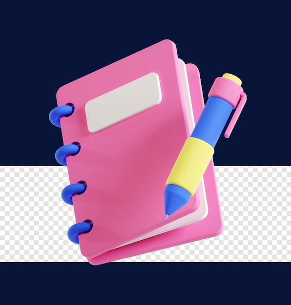 Notebook with pen 3d icon illustration