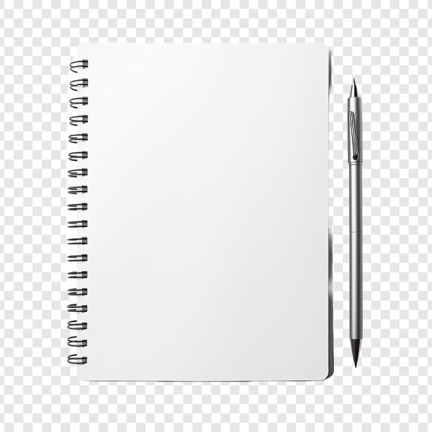 PSD notebook with pen for art work isolated on transparent background