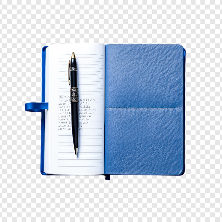 PSD notebook with a pen isolated on a transparent background