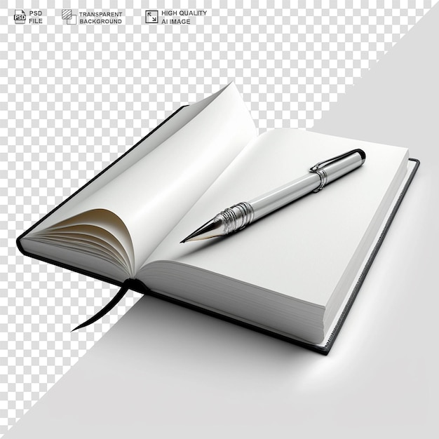 PSD notebook with pen isolated transparent background