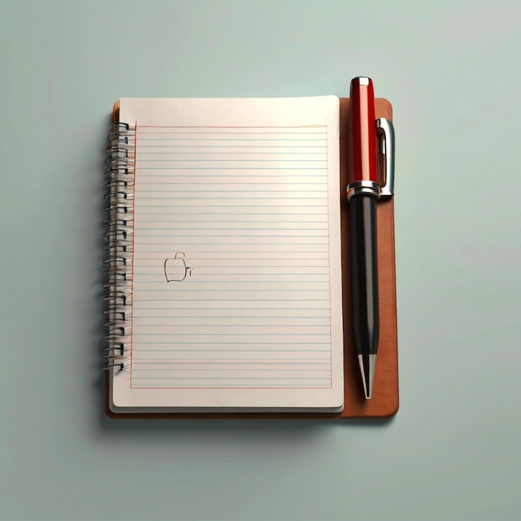 PSD a notebook with a pen on it and a pen on the top of it