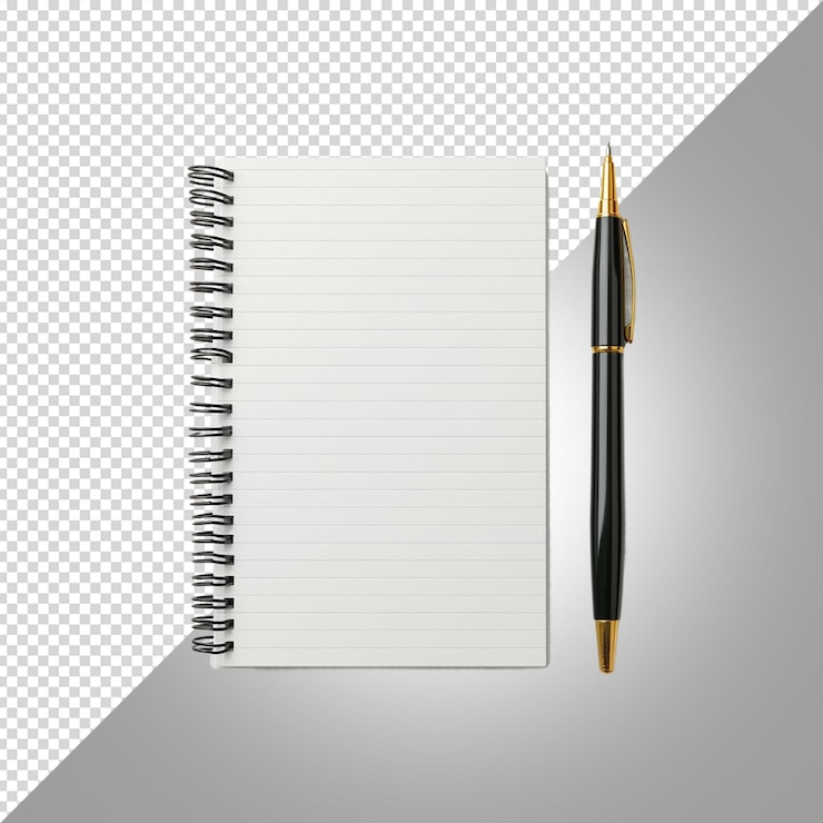 PSD a notebook with a pen and a pen on a white background