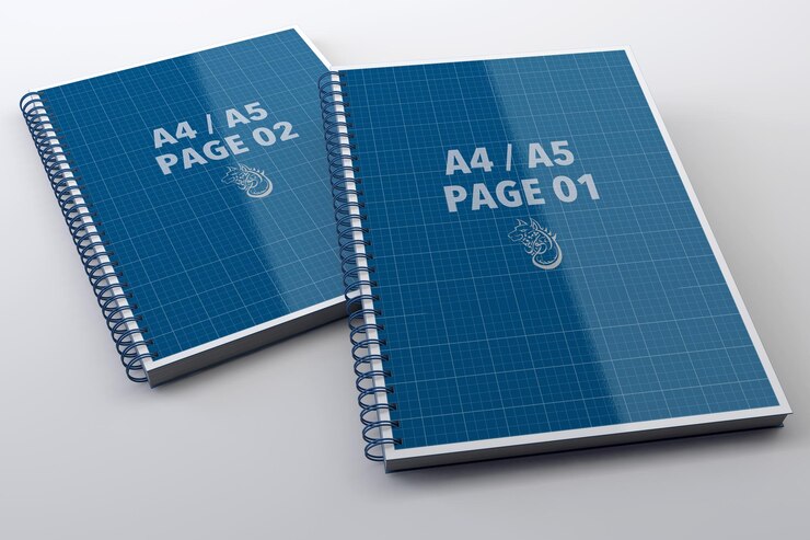 PSD notebooks mockup with spiral binding