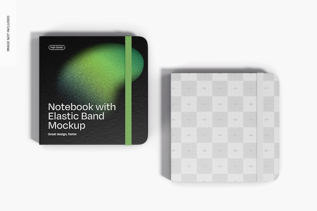 PSD notebooks with elastic band mockup top view