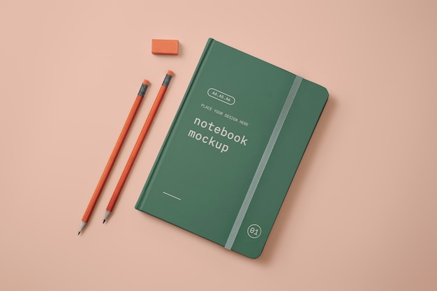 PSD notebooks with rubber band flat lay