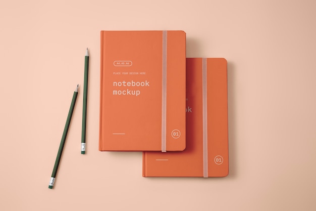 Notebooks with rubber band flat lay