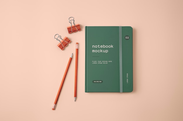 Notebooks with rubber band flat lay