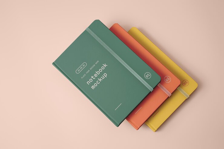 PSD notebooks with rubber band top view