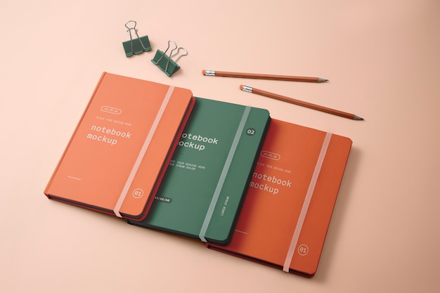 Notebooks with rubber band top view