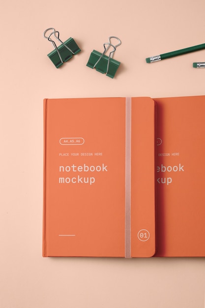 PSD notebooks with rubber band top view