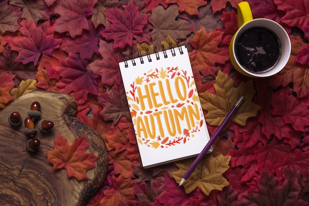 Notepad mockup with autumn concept