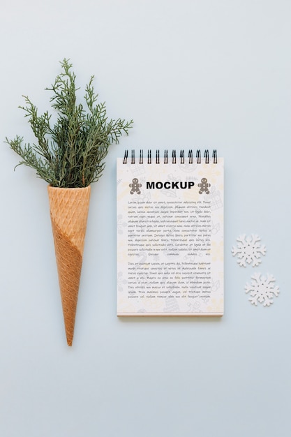 Notepad mockup with christmas concept