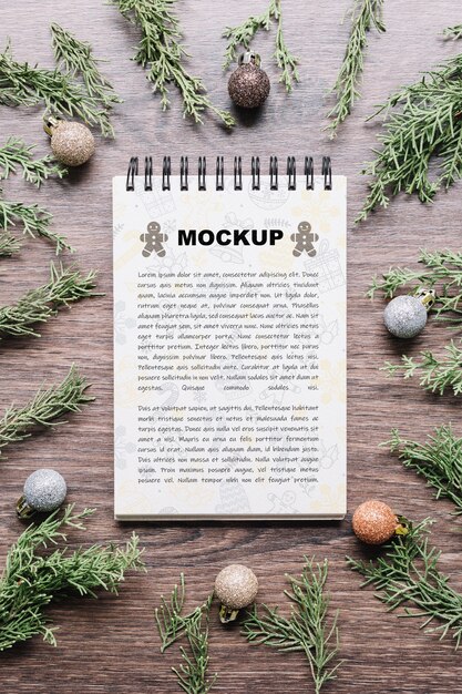 Notepad mockup with christmas concept