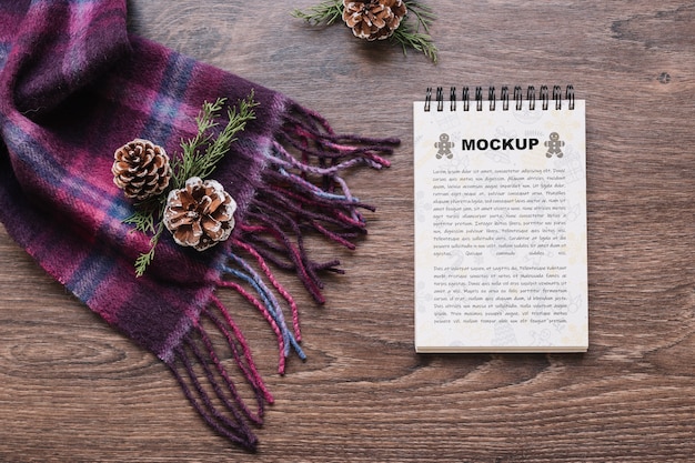 Notepad mockup with christmas concept