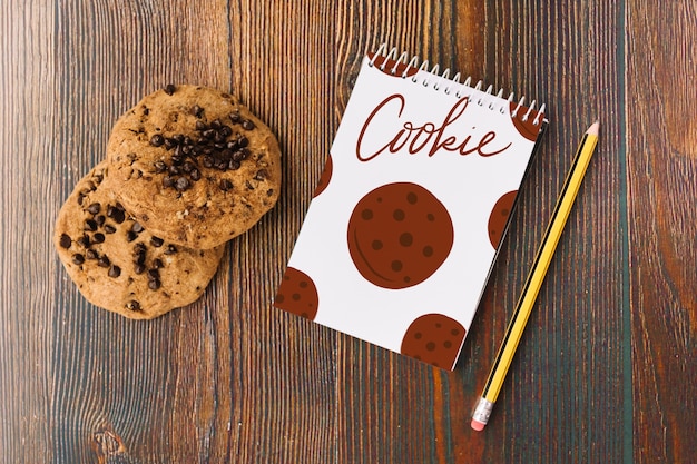 PSD notepad mockup with cookie concept