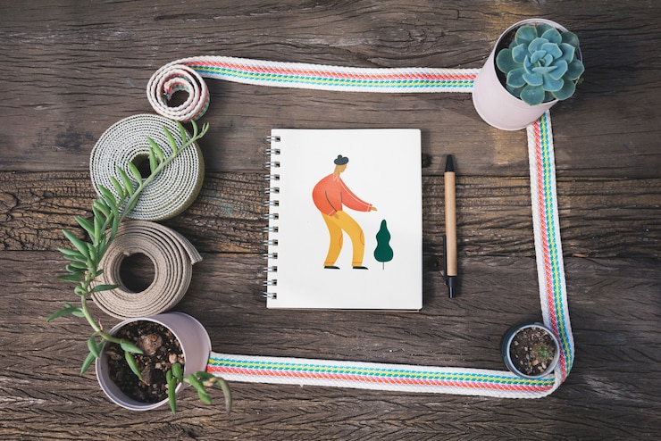 PSD notepad mockup with gardening concept