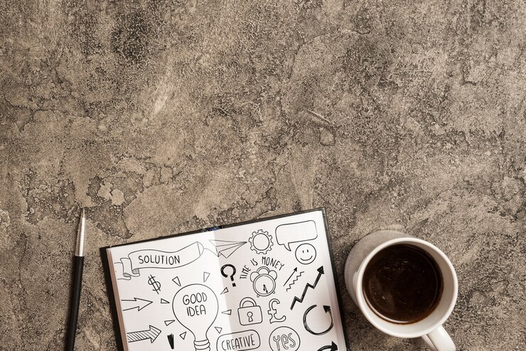 PSD notepad mockup with office elements
