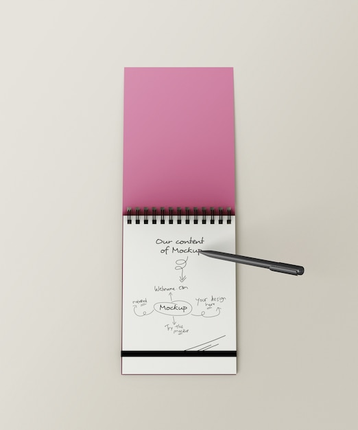 PSD notepad mockup with a pen