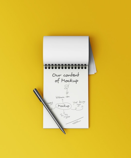 PSD mockup di blocco note con una penna