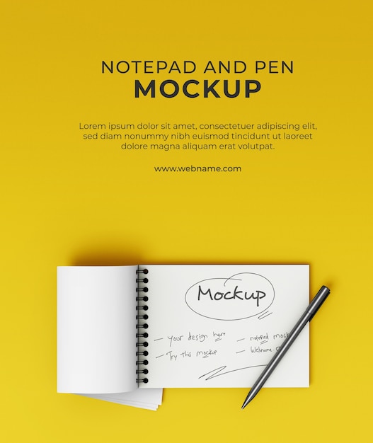 PSD notepad mockup with a pen