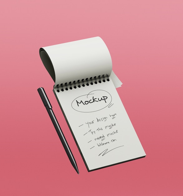 PSD notepad mockup with a pen