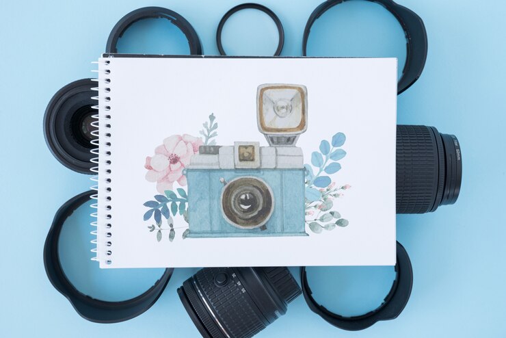 PSD notepad mockup with photography concept